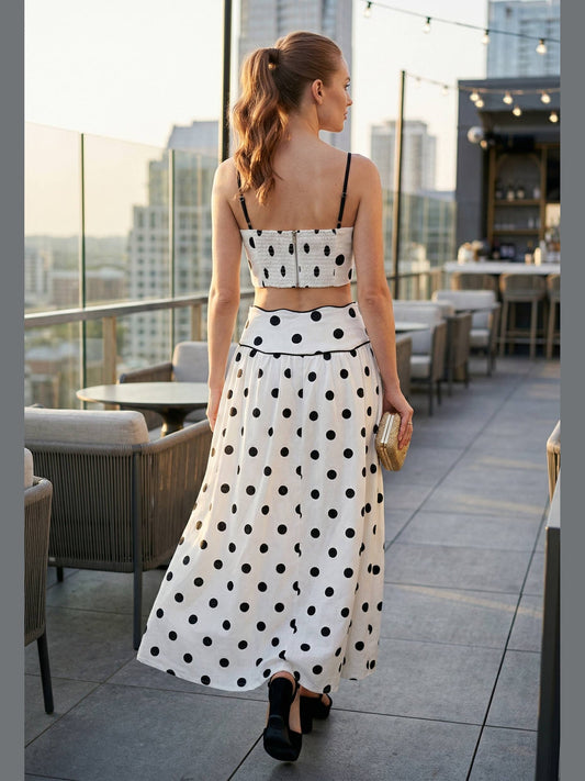 Polka Dot Wave Trim Top & Skirt Set