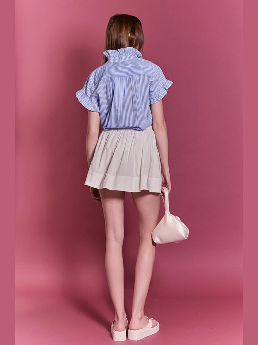 Powder Blue Striped Ruffle Top