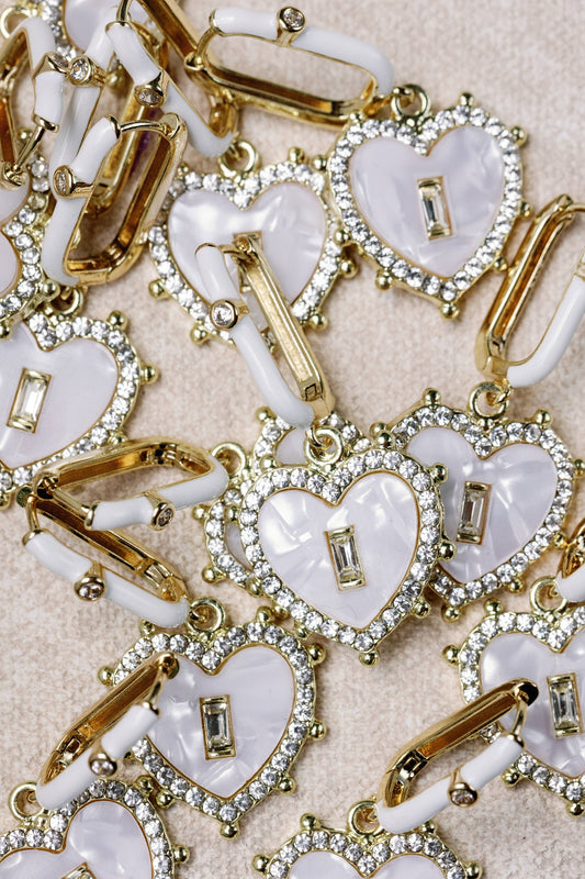 Diamond Capri Heart Drop Charm Earrings