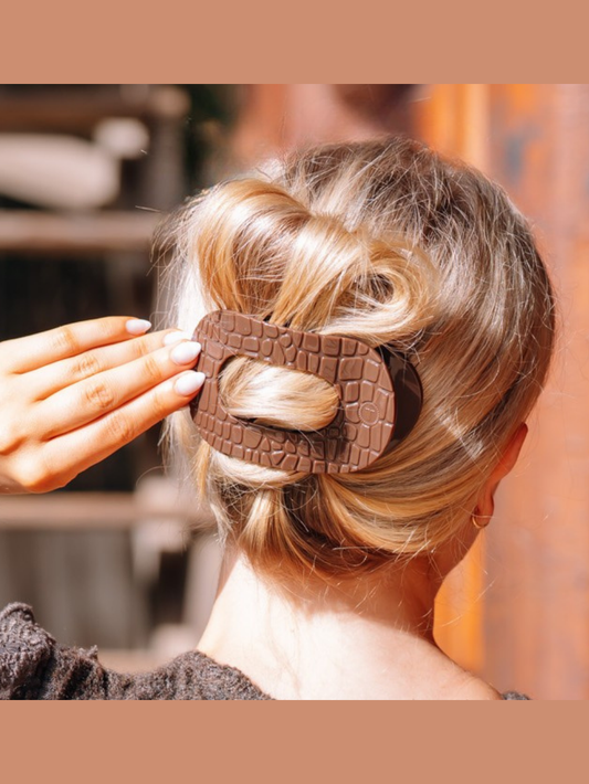 Brown Crocodile Large Flat Round Hair Clip