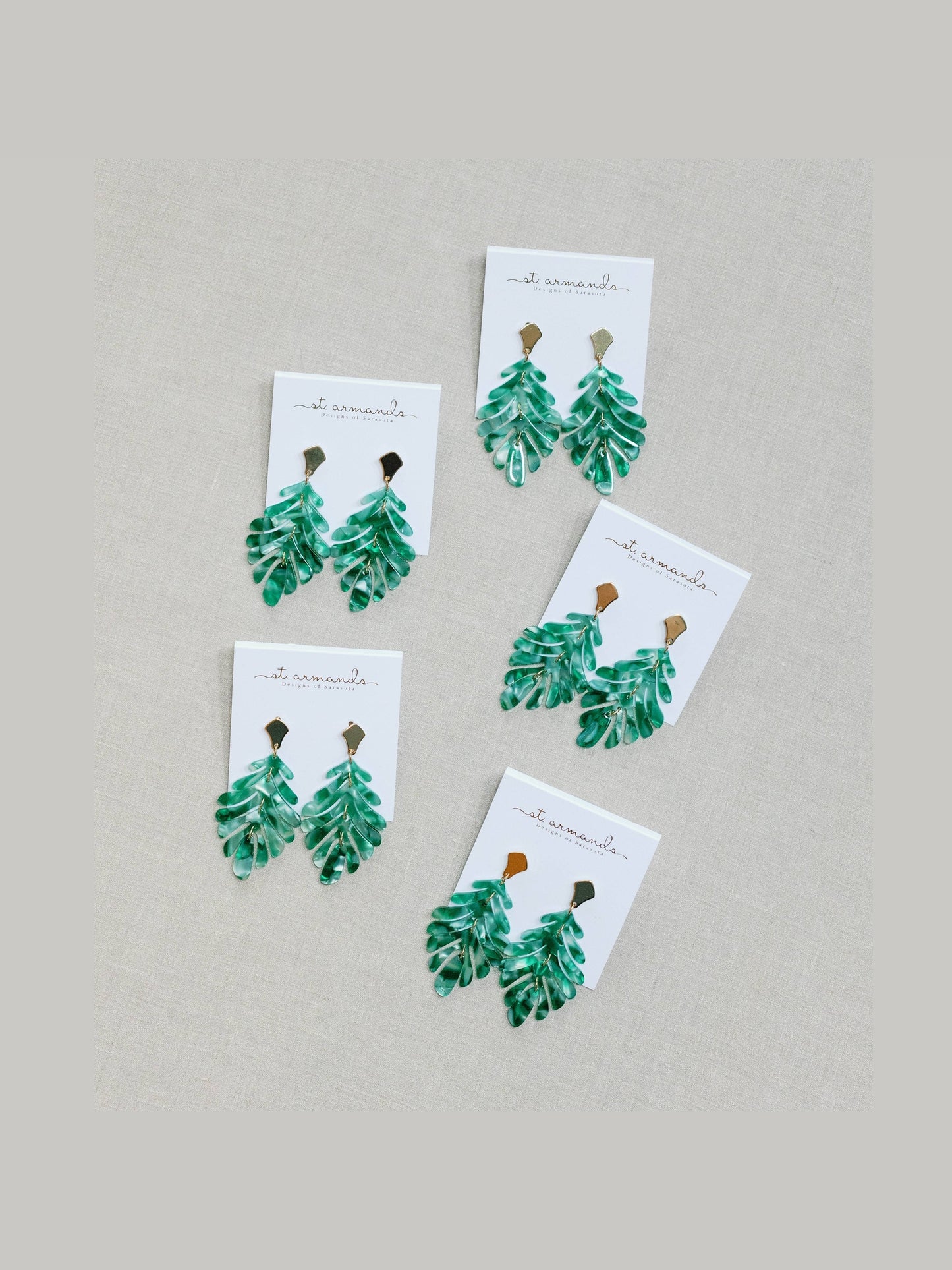 Green Petite Palm Drop Statement Earrings