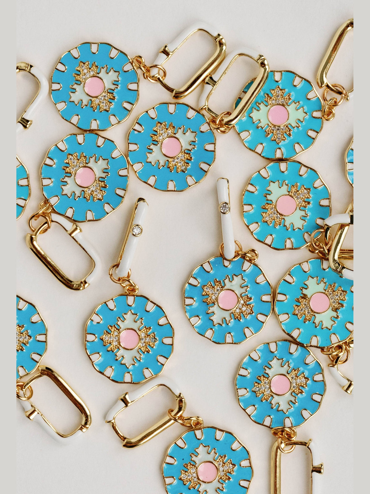 Blue Capri Tile Enamel Charm Statement Earrings