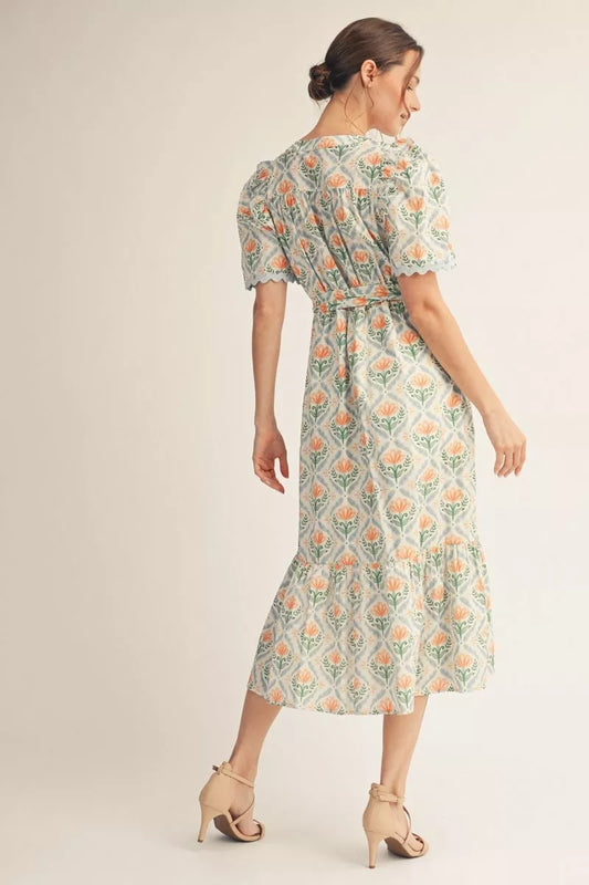 Apricot Floral Midi Dress