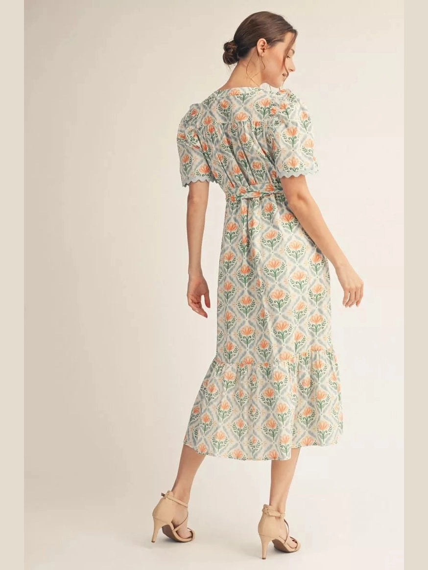 Apricot Floral Midi Dress