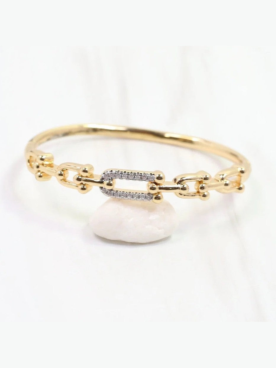 Greta CZ Horsebit Hinged Bracelet