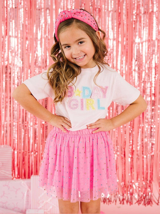 Birthday Girl Rhinestone Patch Short Sleeve T-Shirt - Kids