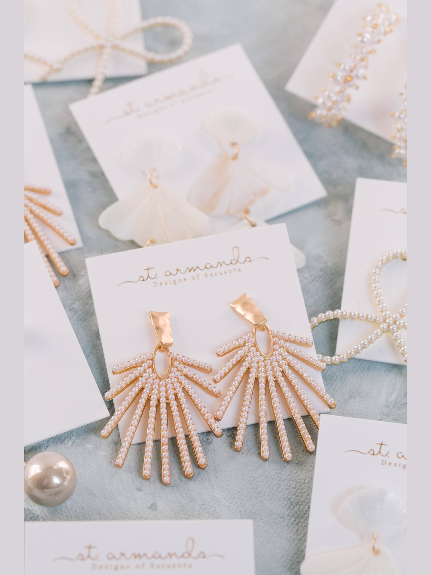 Pearl Sunburst Statement Drop Earrings