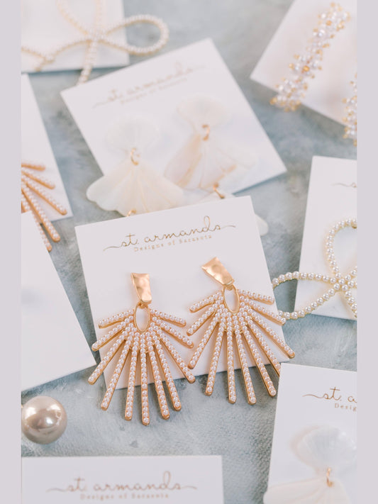 Pearl Sunburst Statement Drop Earrings