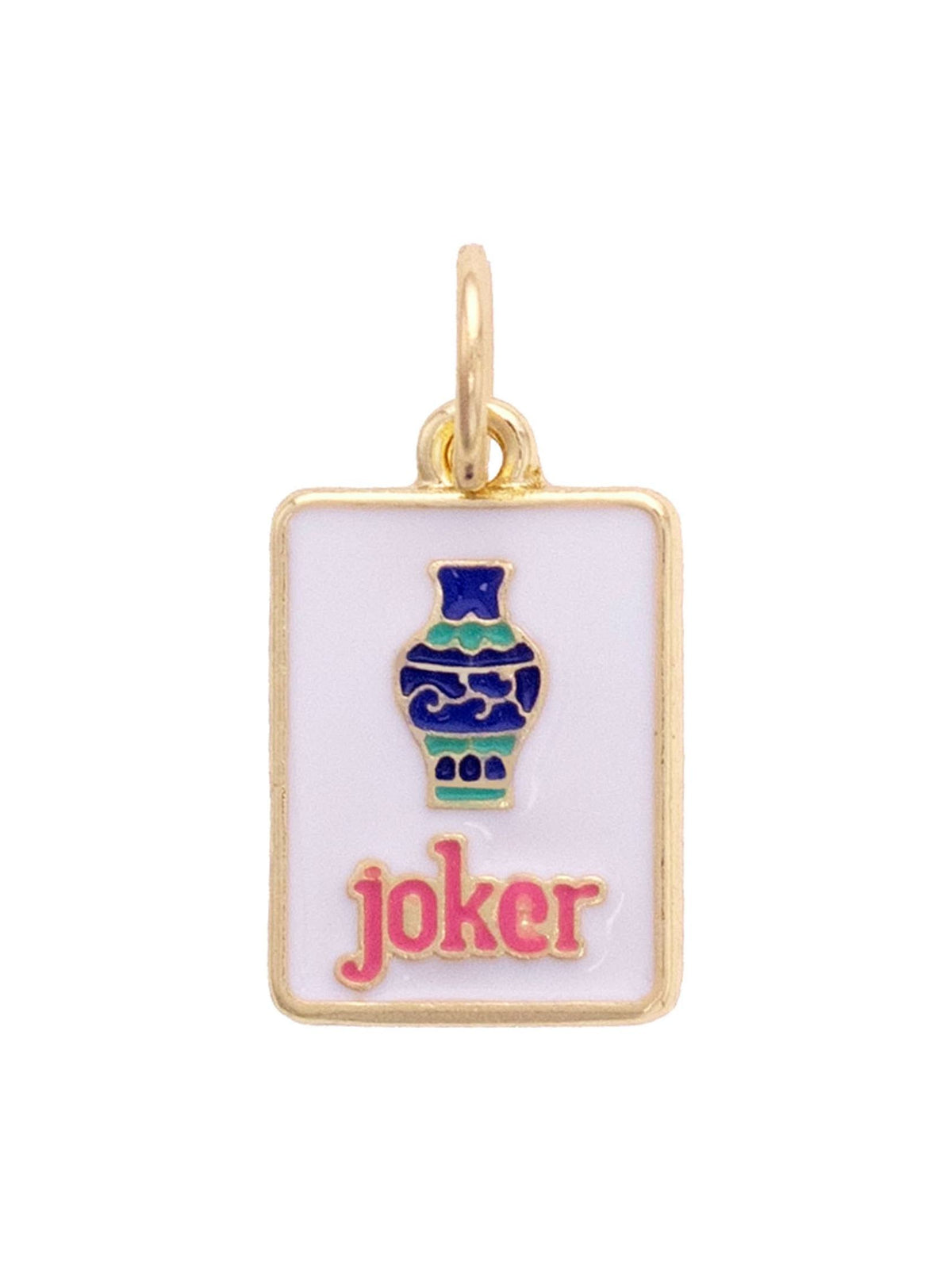 Joker Mahjong Tile Charm in White, Blue, & Pink
