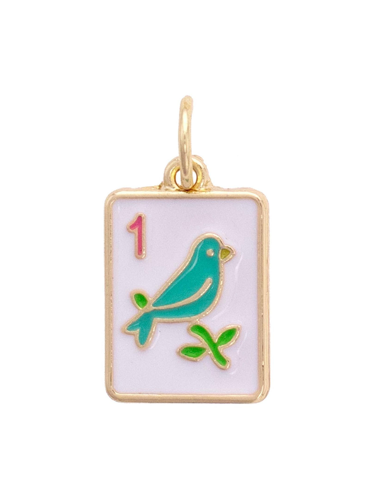 Sparrow Mahjong Tile Charm in White & Teal