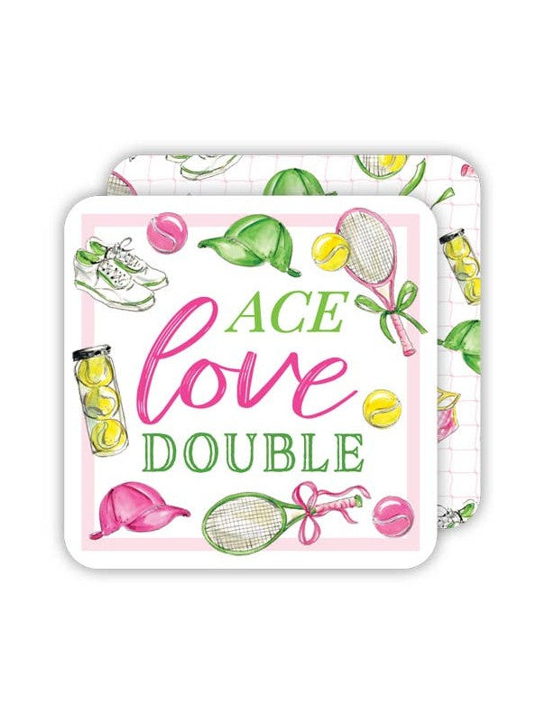 Ace Love Double Tennis Icons Pink Green Square Coasters