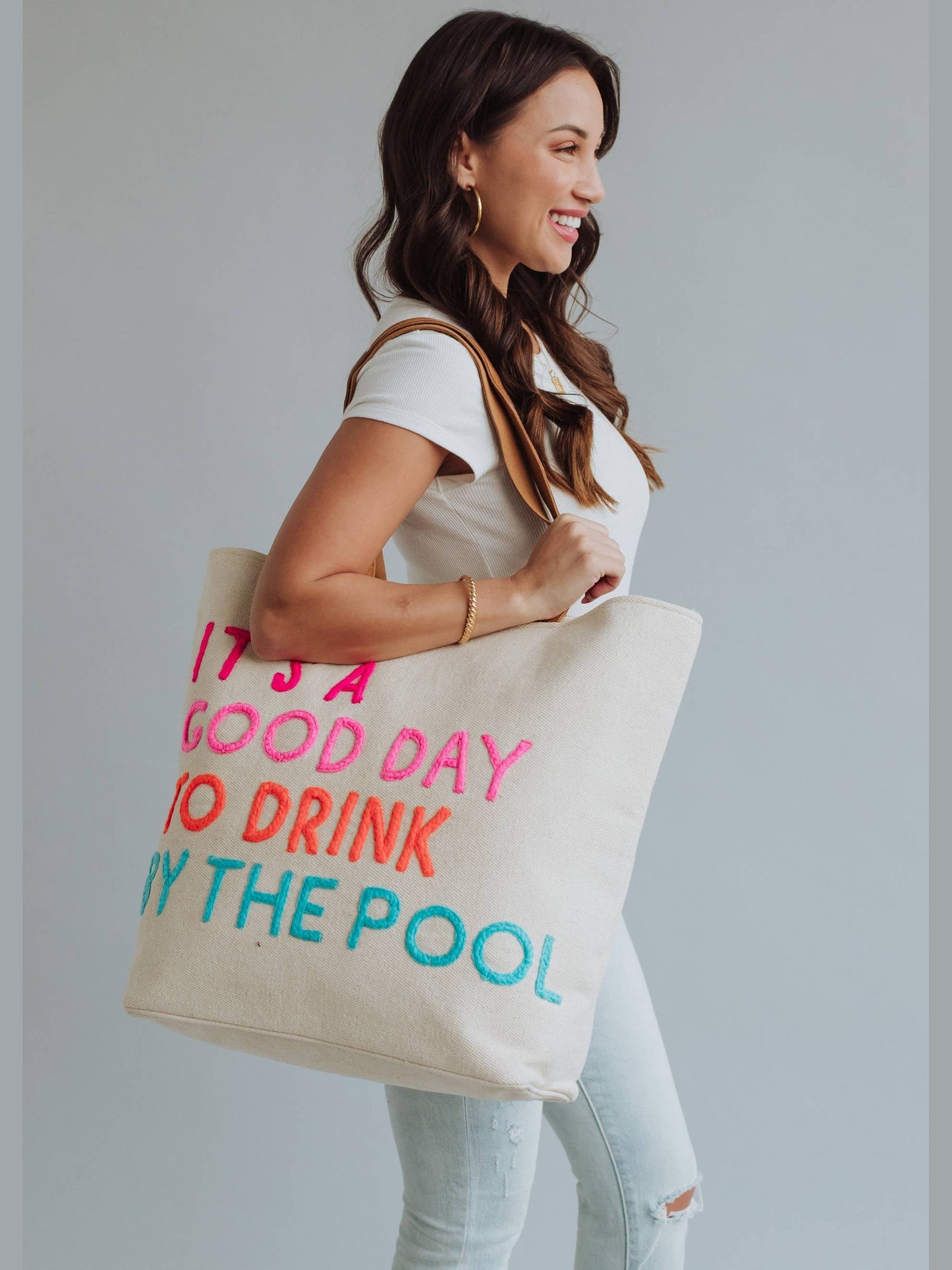 Drink By The Pool Tote Cream