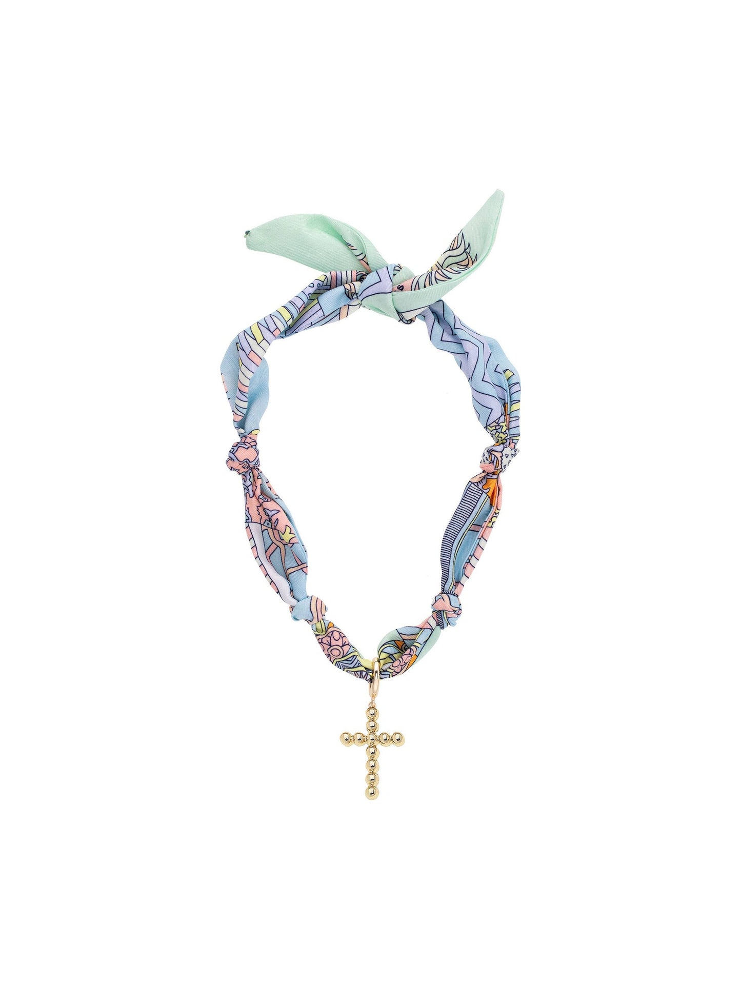 Louisa Beaded Cross Scarf Necklace in Pastel Multi