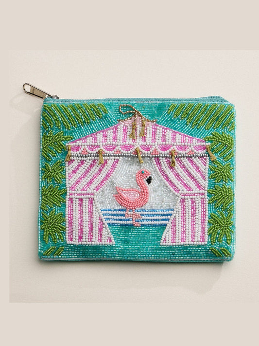 Flamingo Cabana Beaded Summer Pouch