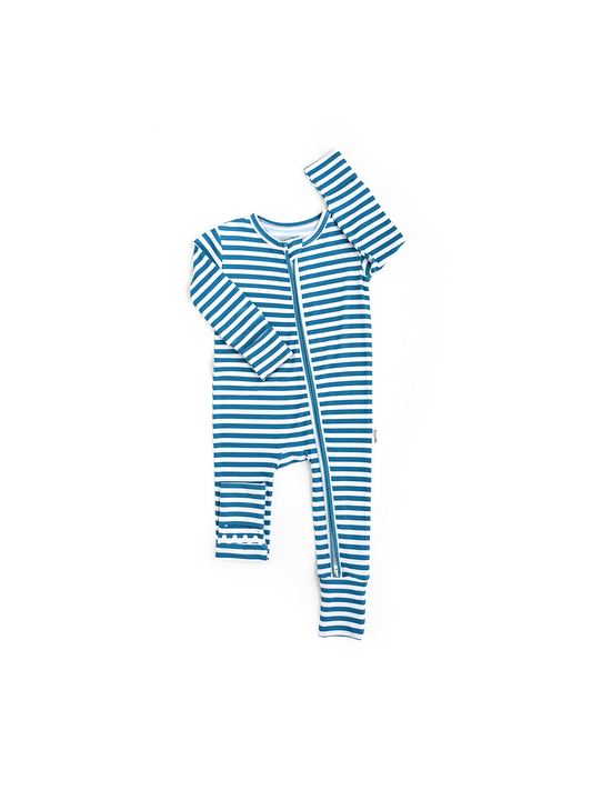 Cooper Blue Ribbed ZIP Bamboo Striped One Piece 2-Way Zipper