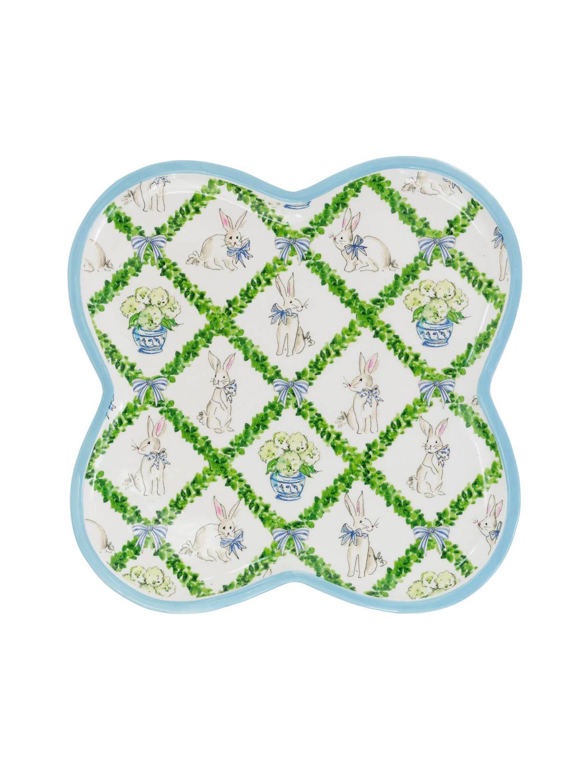 12.25" Boxwood Trellis Clover Ceramic Platter Rosanne Beck