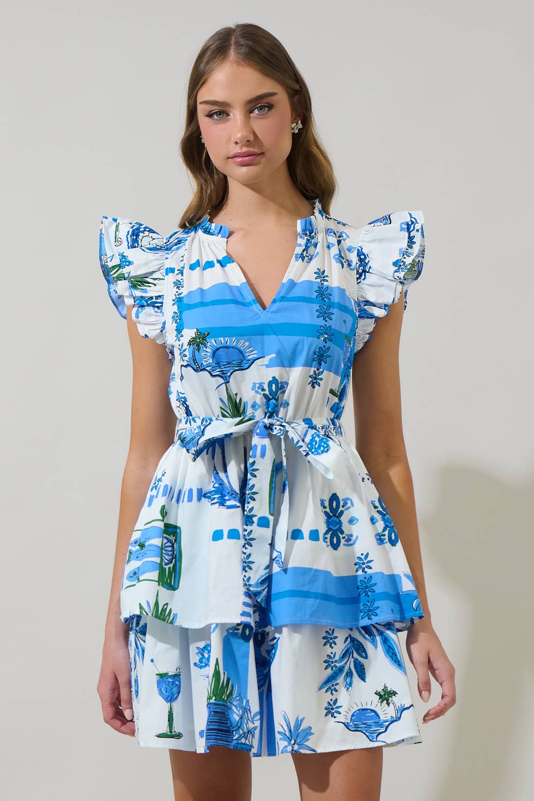 navy ruffle mini dress Mac Duggal - Navy High Neck Sleeveless Micro Ruffle Mini Dress
