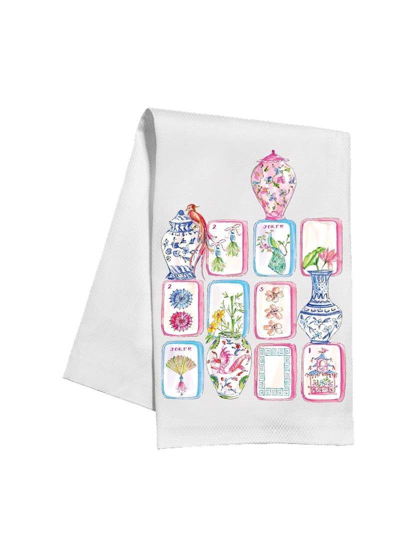 Mahjong Tiles and Chinoiserie Pots Kitchen Towel