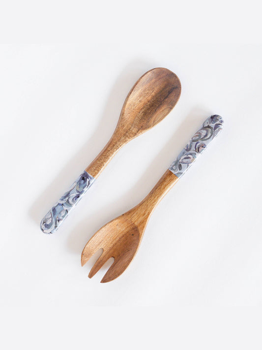 Wooden Salad Utensils - Pewter Shells