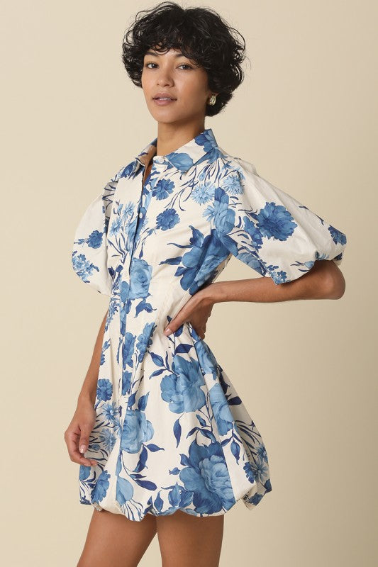 Tess Blue Floral Bubble Dress