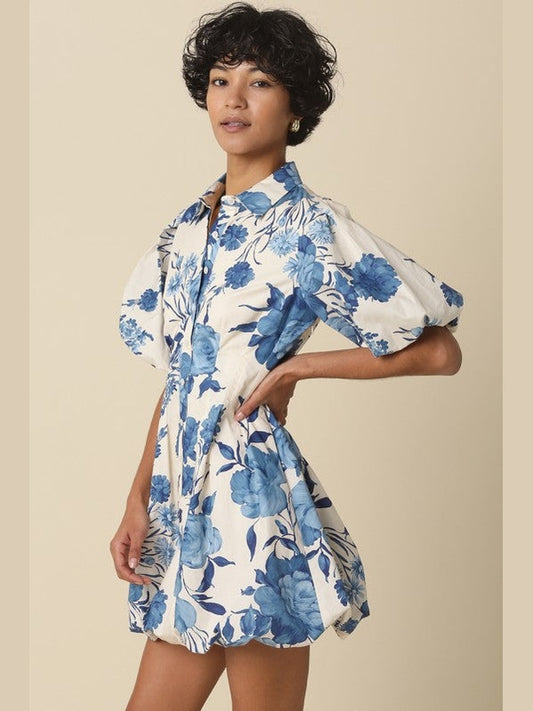 Tess Blue Floral Bubble Dress