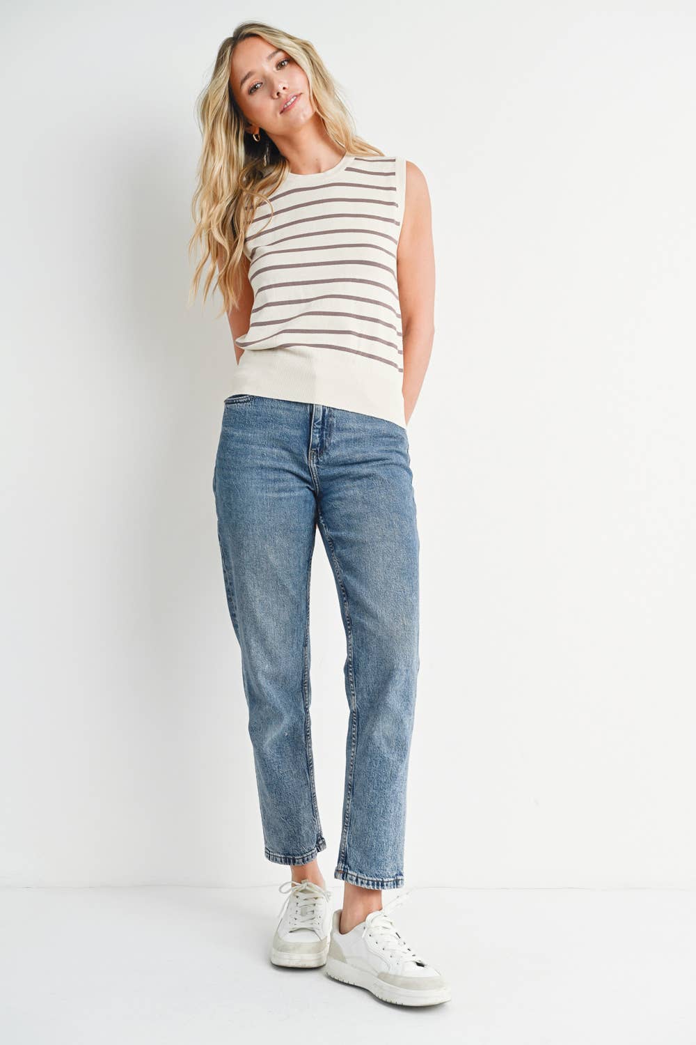 STRIPED MUSCLE KNIT TANK TOP