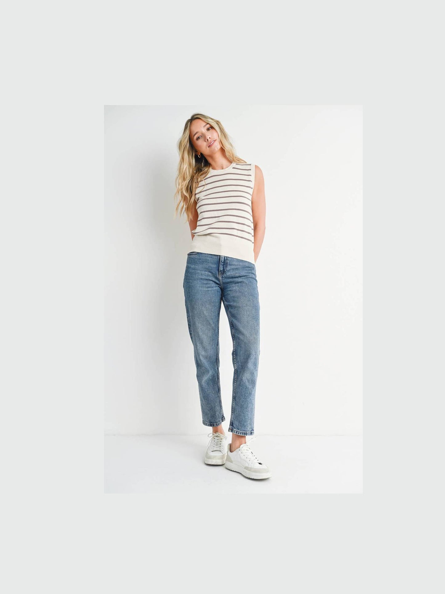 STRIPED MUSCLE KNIT TANK TOP