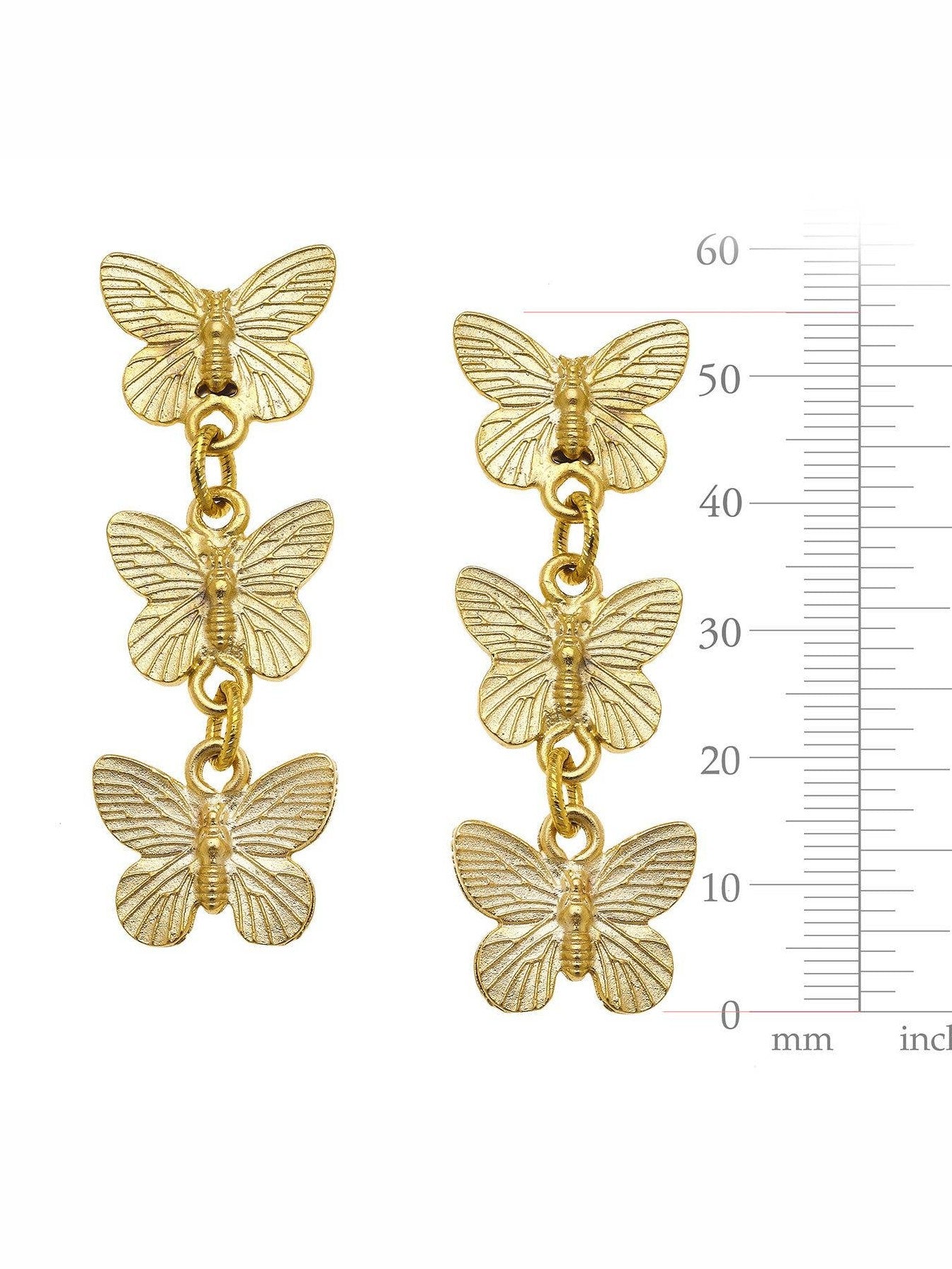 Gold Post Earrings with 3 Butterfly Drop