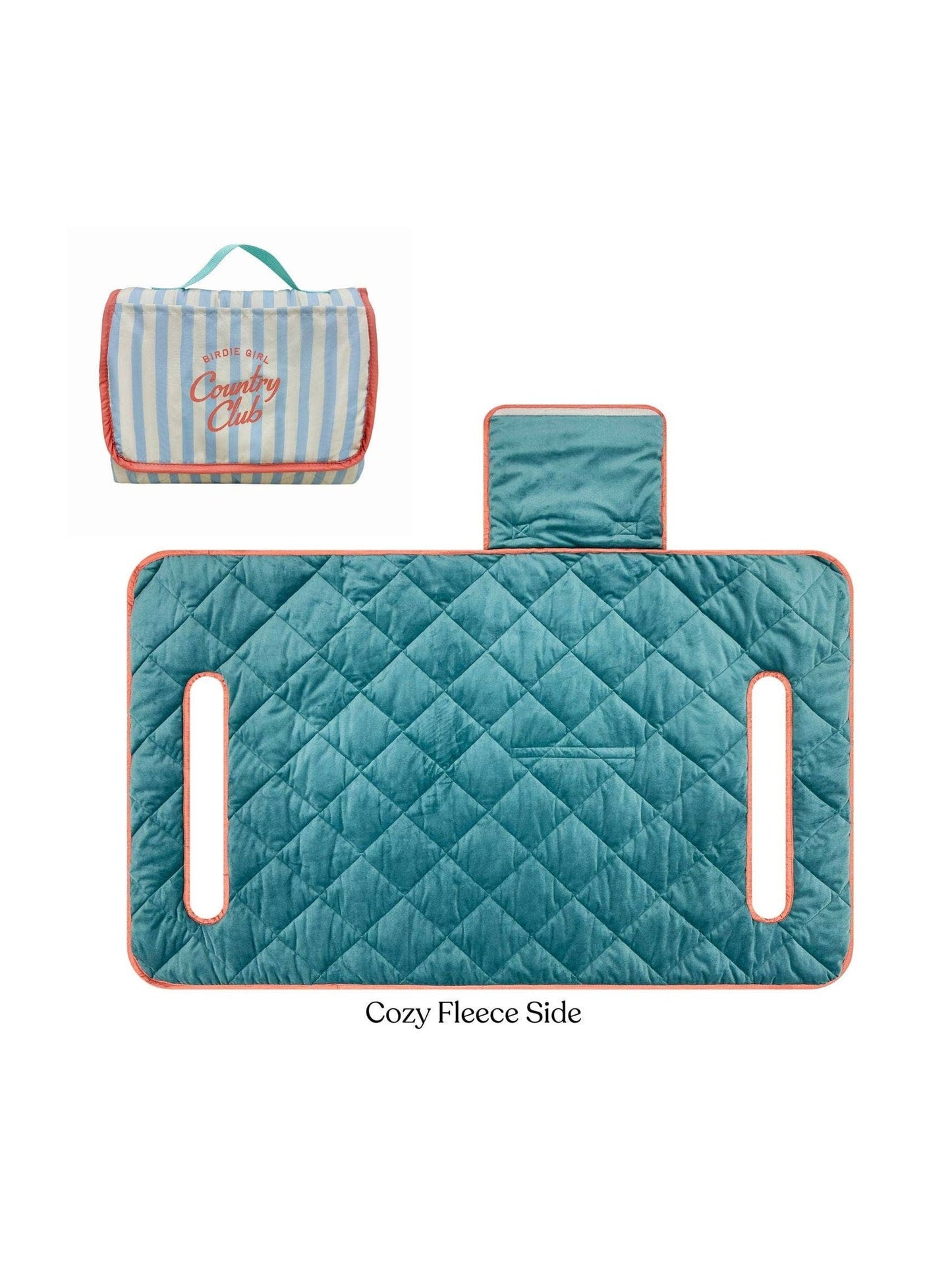 Country Club Stripe Reversible Golf Cart Seat Cover (Blue Stripe + Coral Trim)