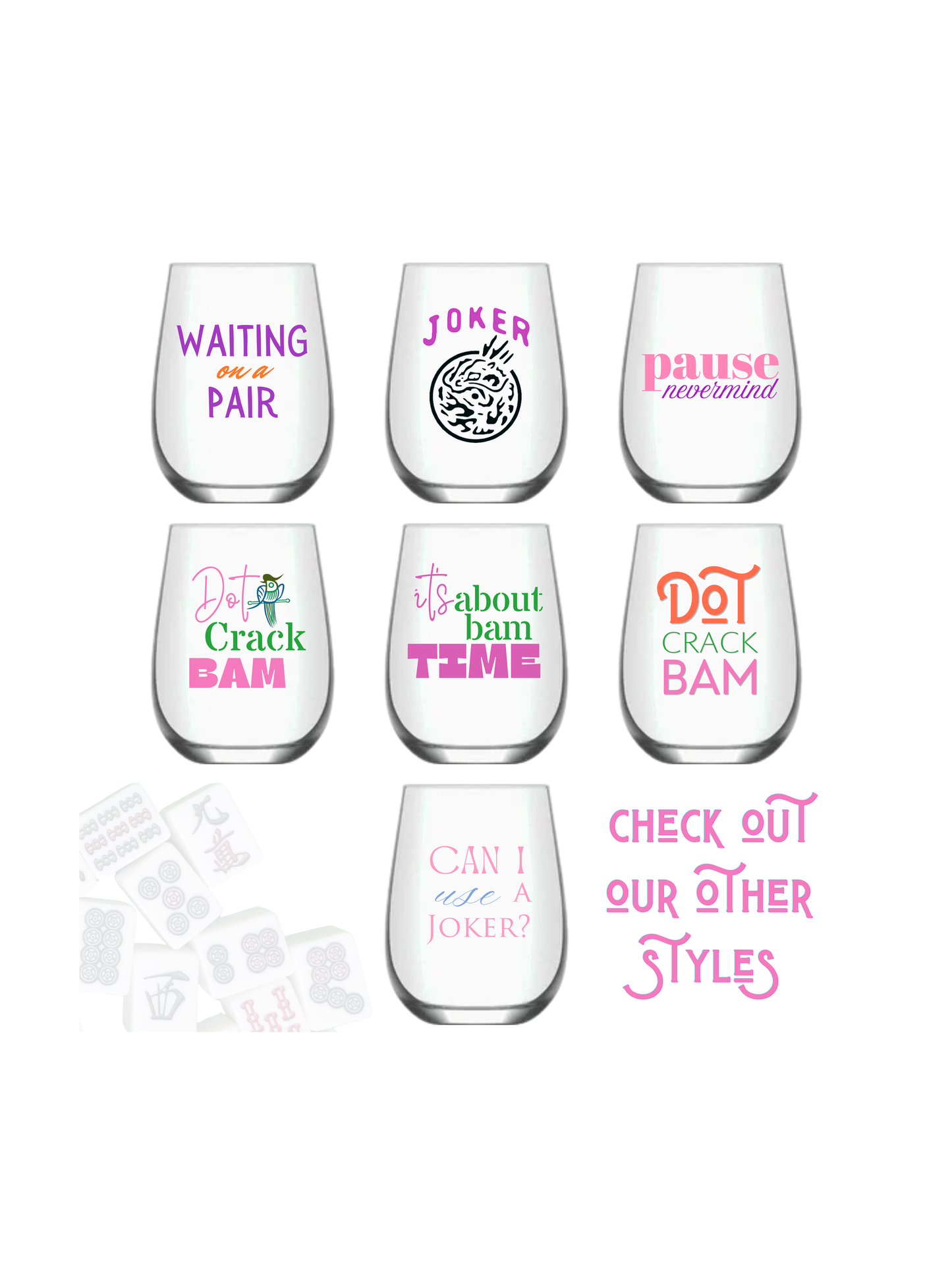 Mahjong Stemless Wine Glass "Joker" - Single 1ct