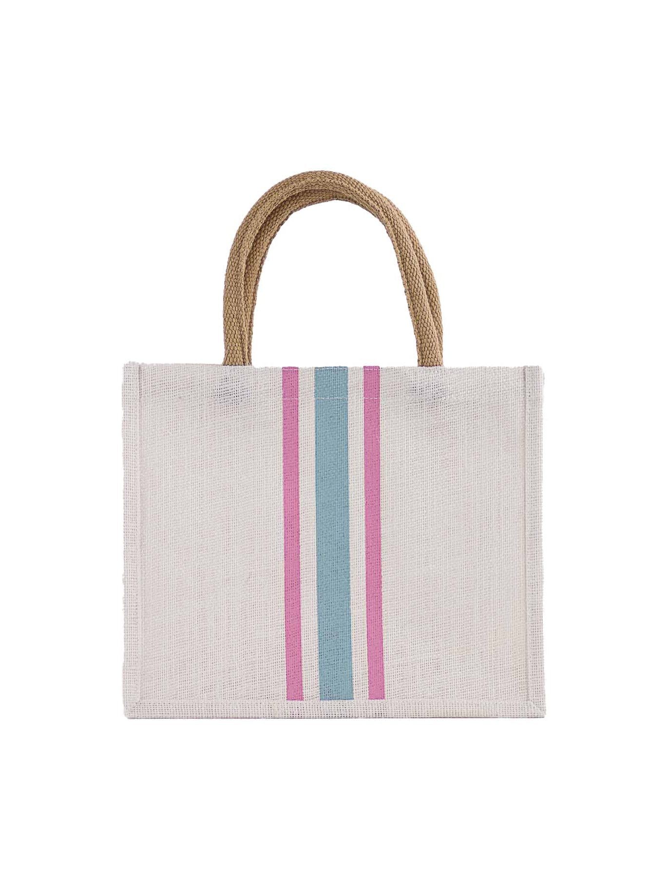 Stripe Gift Tote White/Orchid/Blue 12x10x8