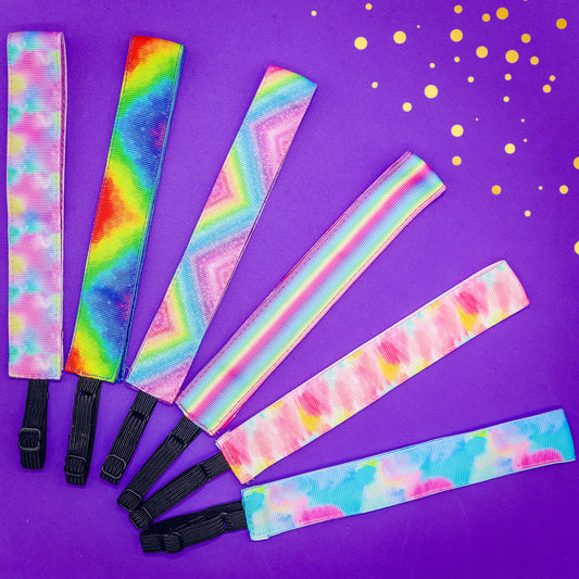 Adjustable No Slip Tie Dye Headbands - Fun & Secure Fit