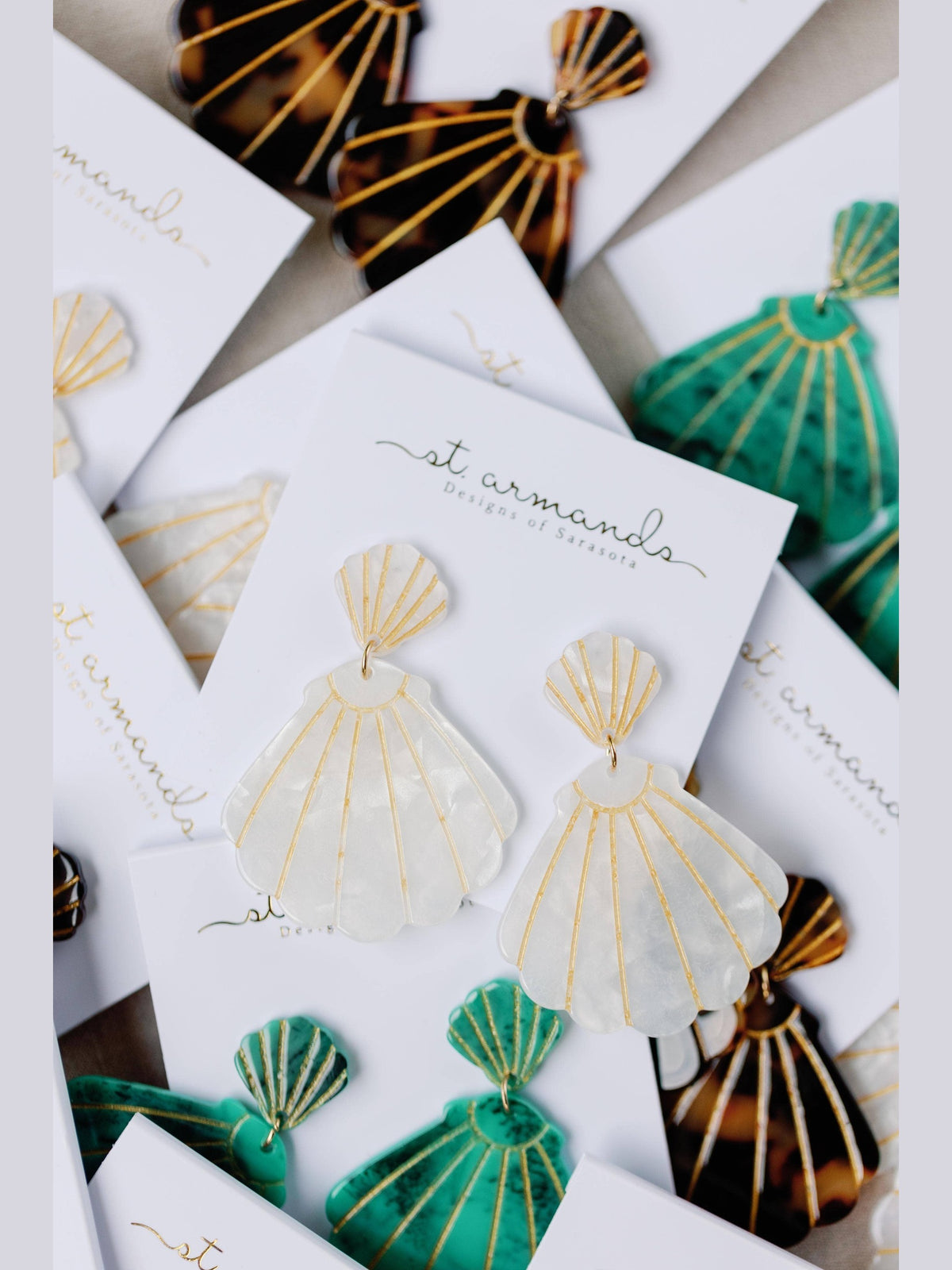 White Tortoise Statement Shell Earrings