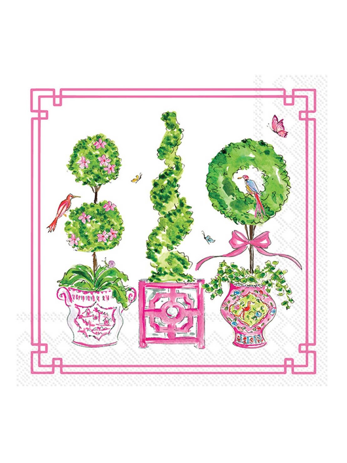 Paper Cocktail Napkin 20 Ct Pink Topiaries Rosanne Beck