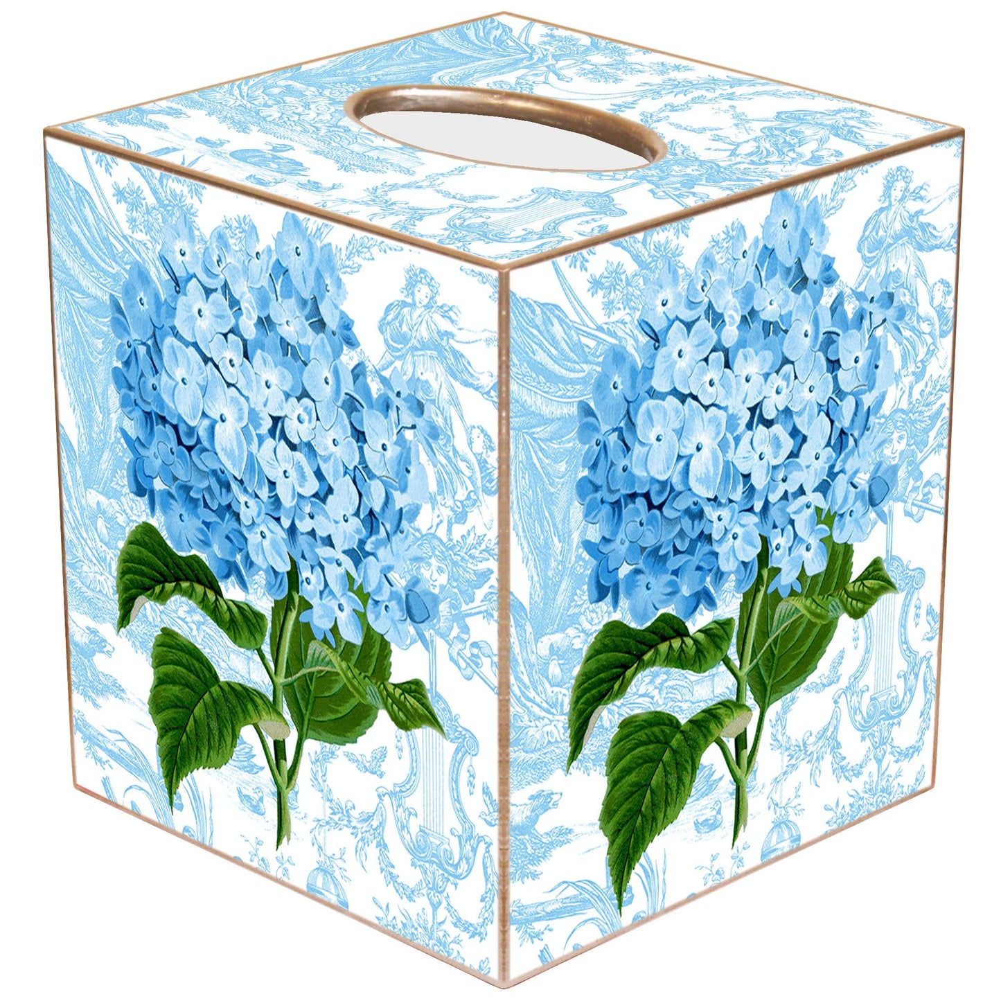 TB7828-Hydrangea on blue Toile Tissue Box
