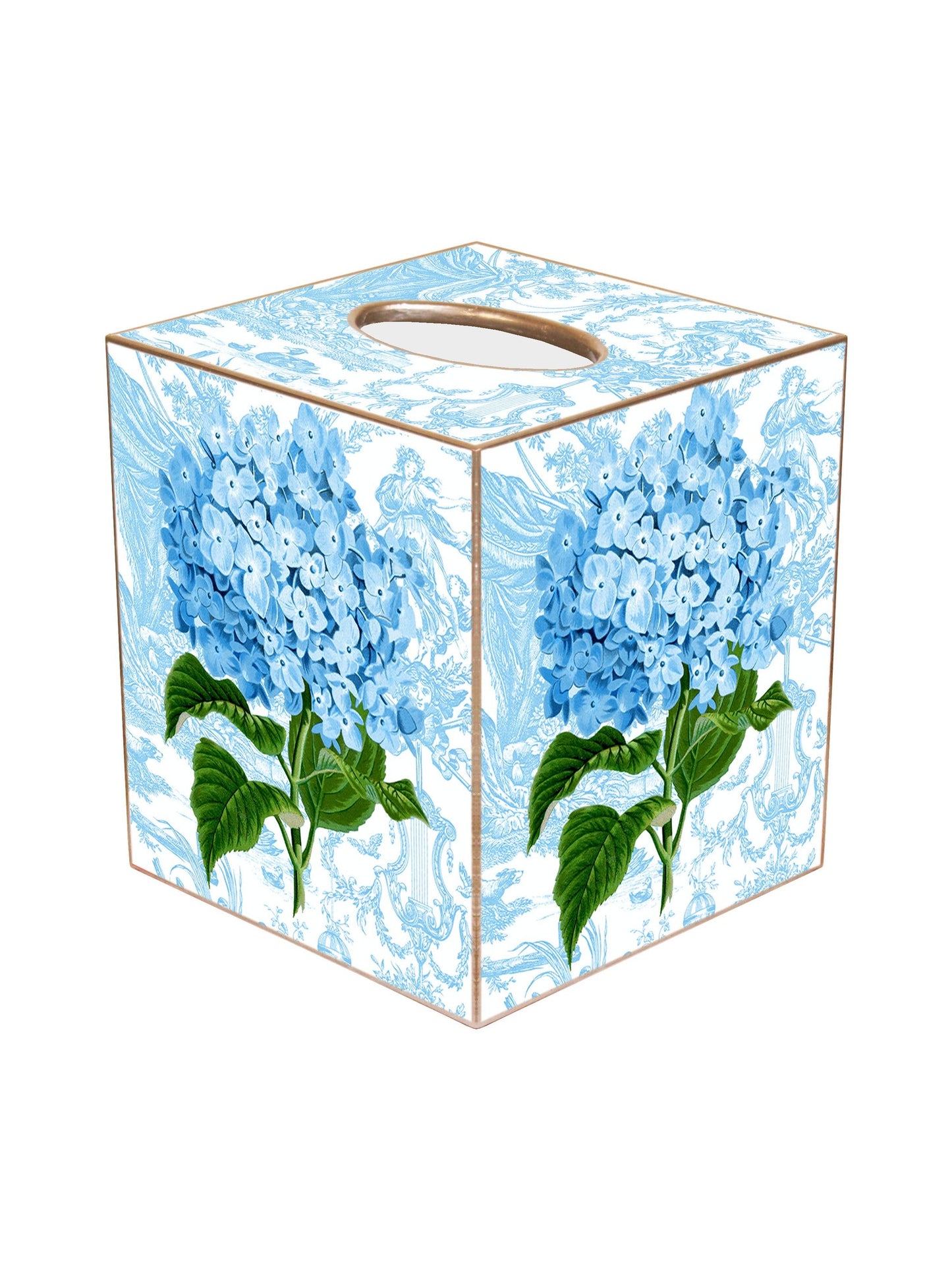 TB7828-Hydrangea on blue Toile Tissue Box