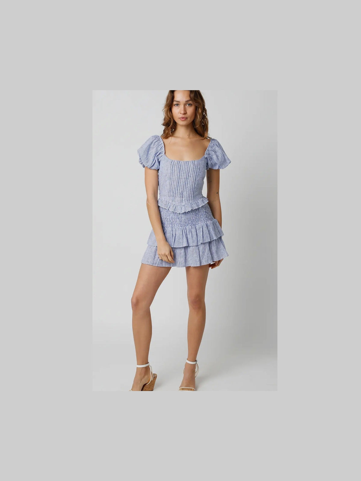 Striped Denim Ruffle Mini Skirt