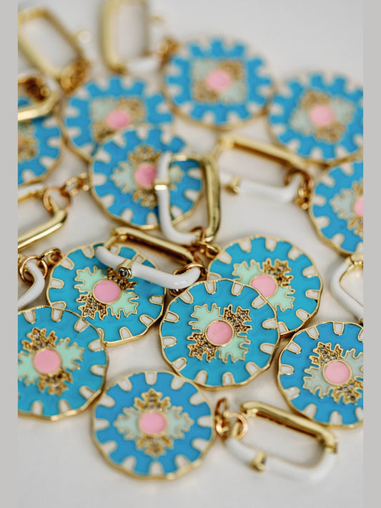 Blue Capri Tile Enamel Charm Statement Earrings