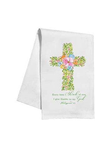 Friendship Spring Floral Cross with Scripture Kitchen Towel