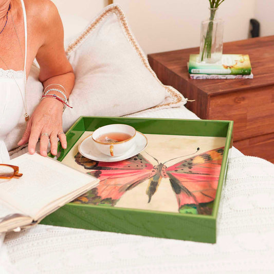 Butterfly Study Square Lacquer Serving Tray