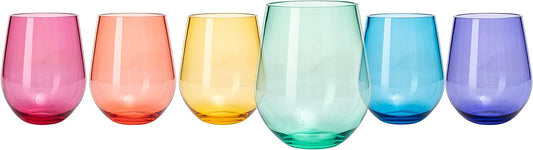 6 Italian Acrylic Stemless Wine Glasses - Unbreakable