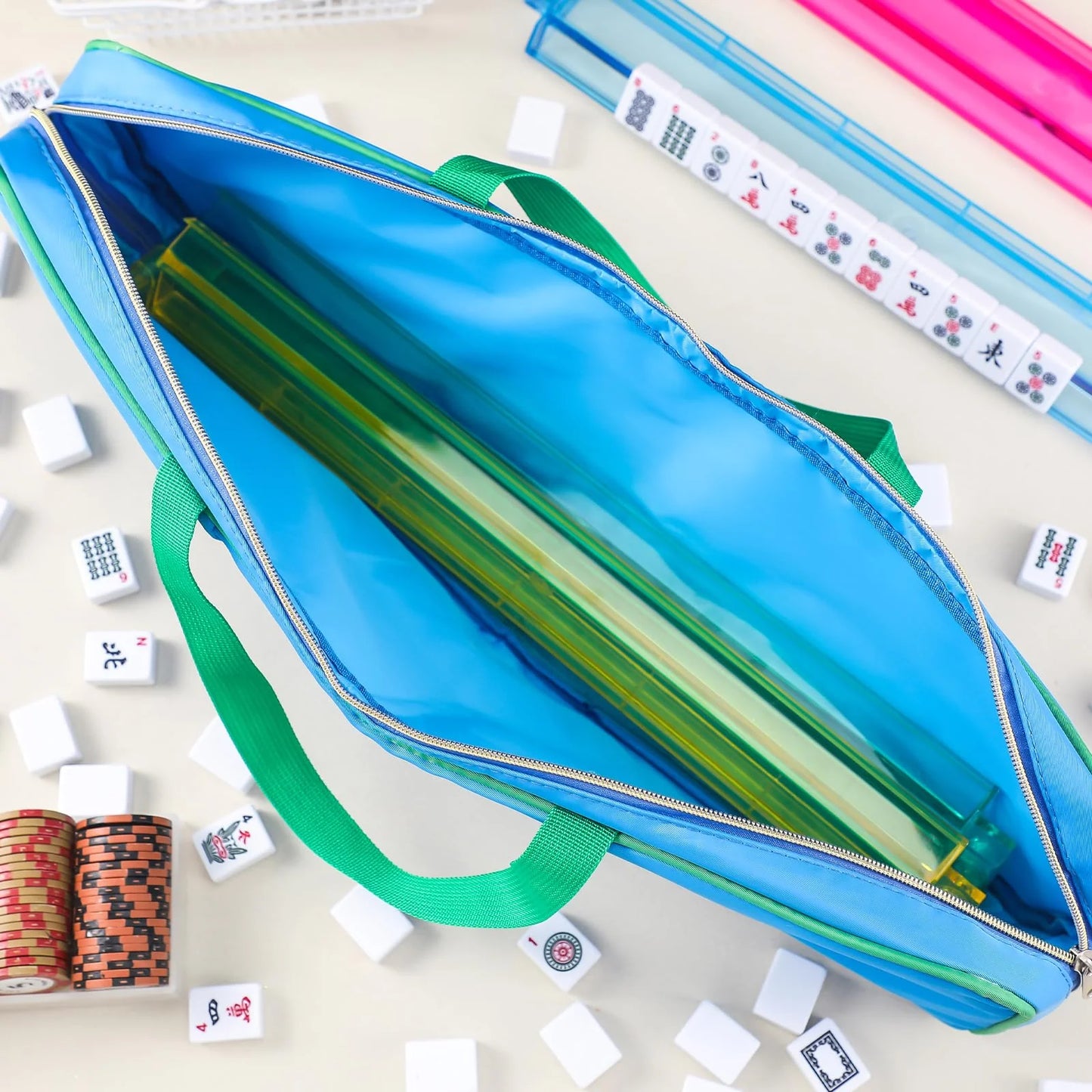 Mahj Rack Bag - Blue / Green Piping