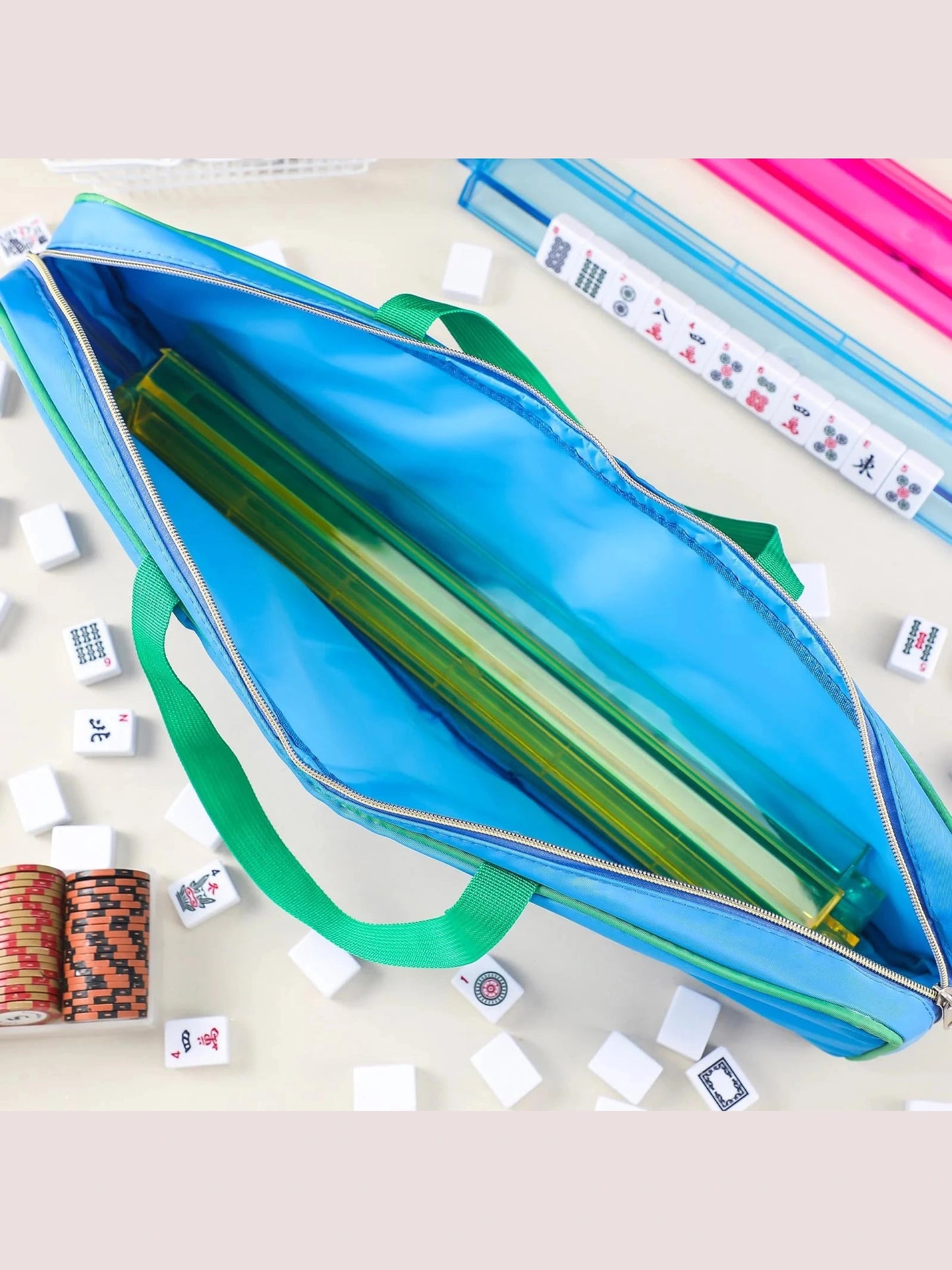 Mahj Rack Bag - Blue / Green Piping