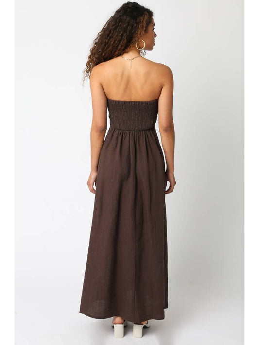 Brown Linen Midi Dress