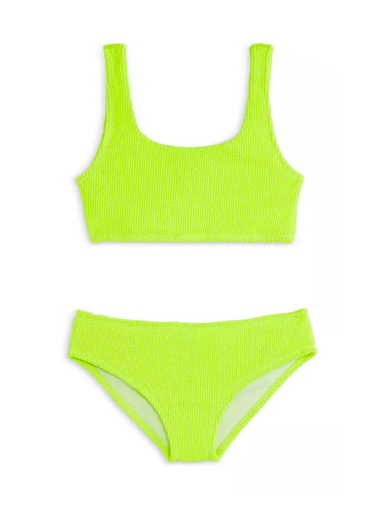 Fay Crinkle Square Neck Bikini Swimsuit - Citrus Lime