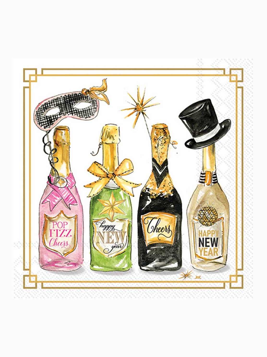 Paper Cocktail Napkins Pk/20 New Years Bottles Christmas