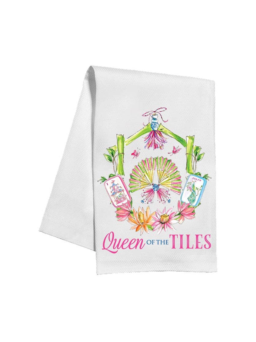 Queen Of The Tiles Mahjong Crest Bamboo Kitchen Towel