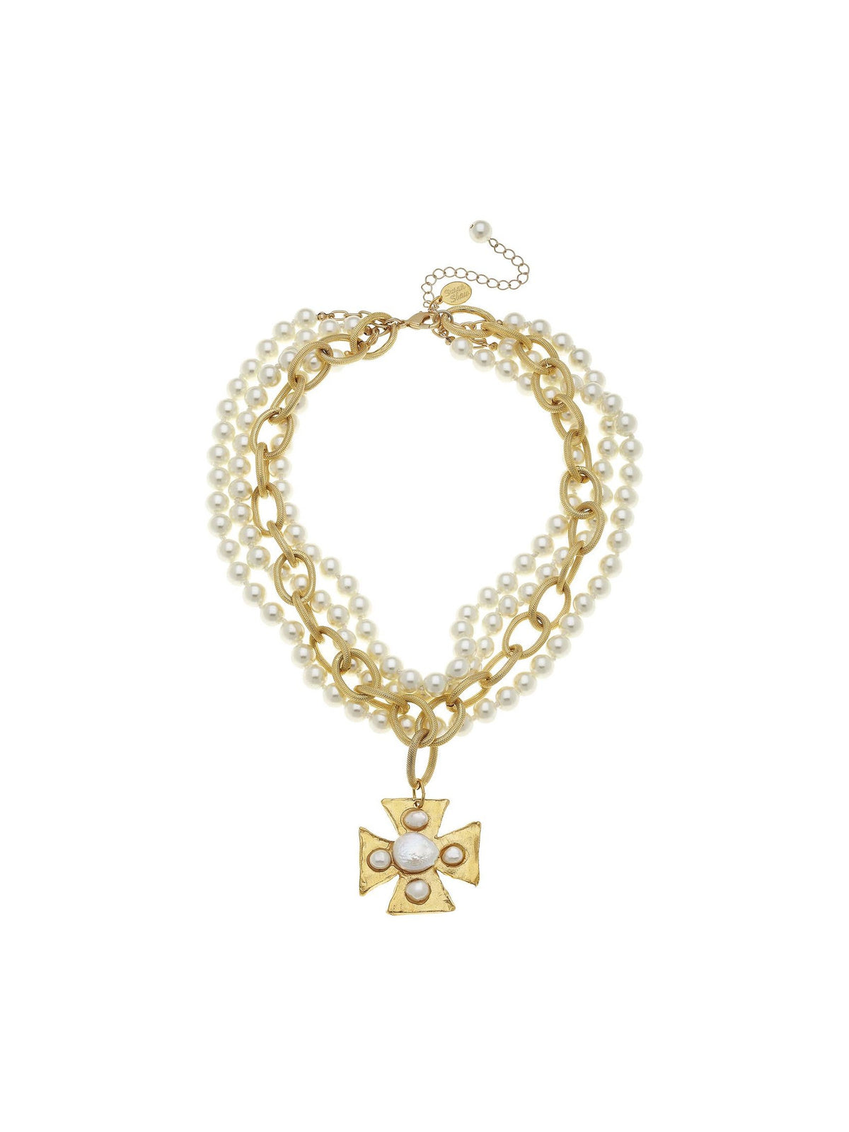 Multi Strand Cross Pearl Necklace