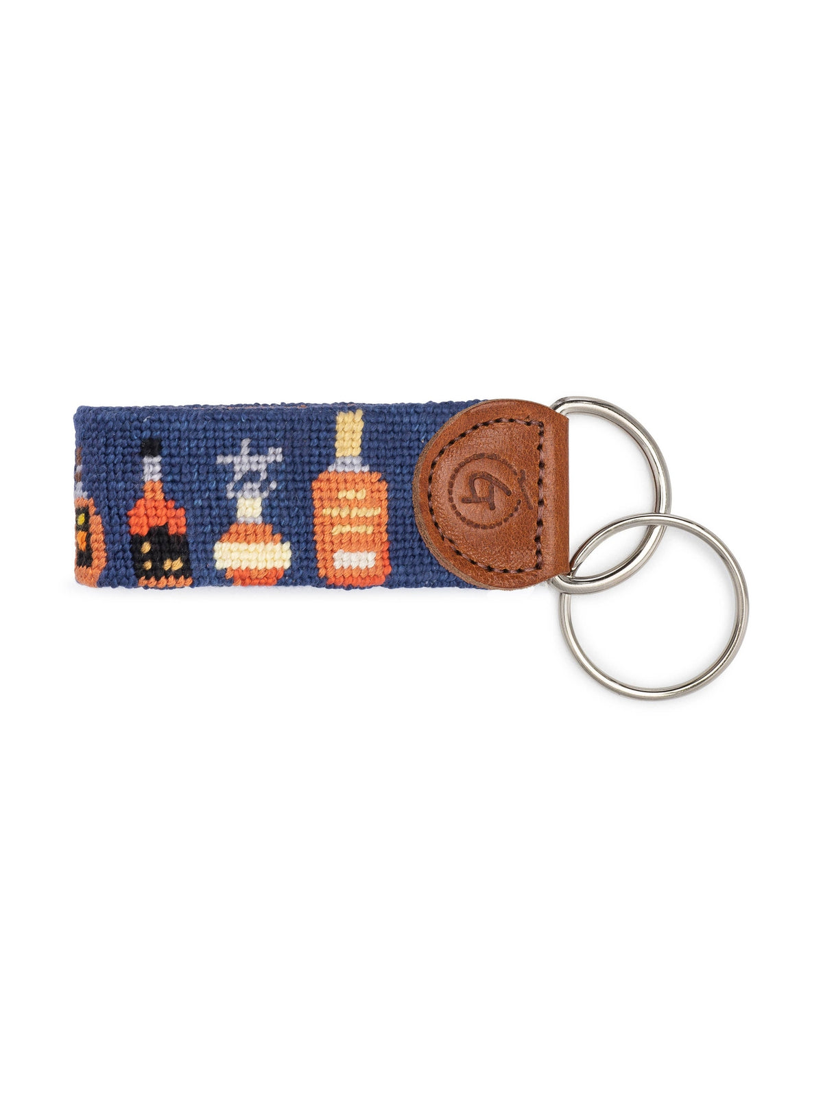 Bourbon Bottles Needlepoint Keychain