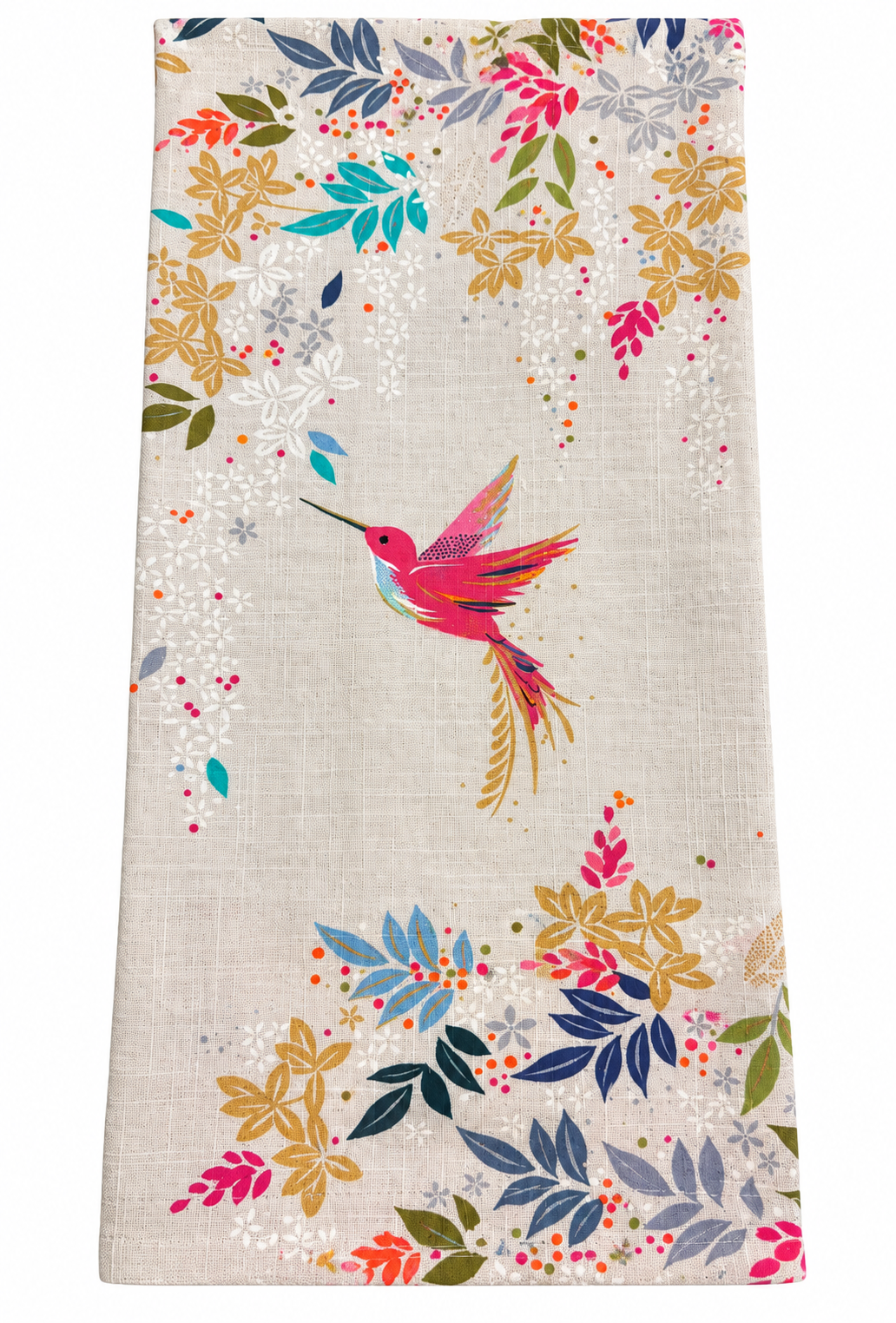 Colorful Hummingbird Floral Kitchen Towel